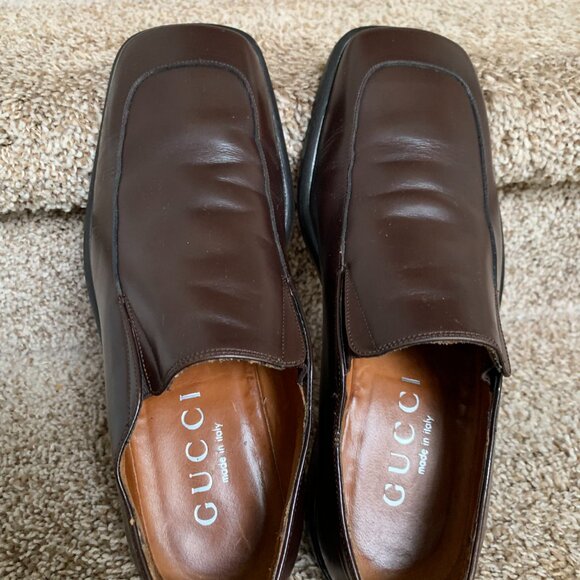 Gucci Men\'s Brown Leather Square Toe Slip-On Loafers main image 8